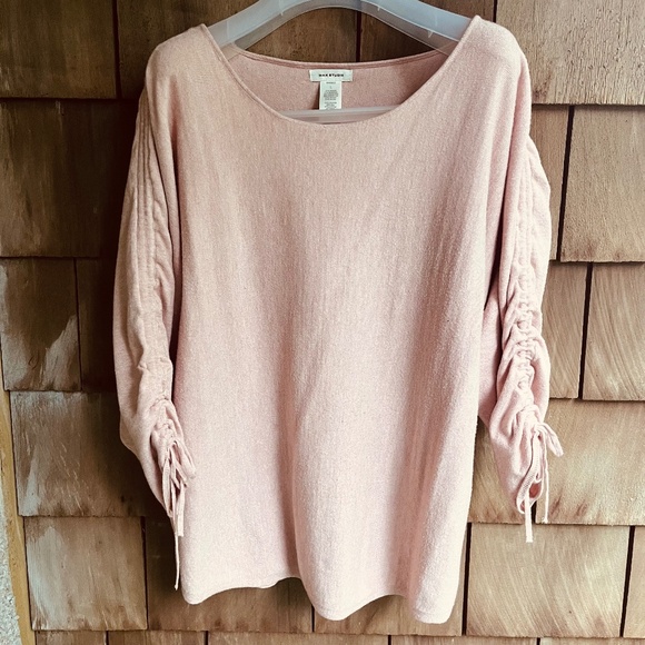 Rose Pink Ruche Sleeve Knit Sweater Max Studio Womens - Picture 1 of 10